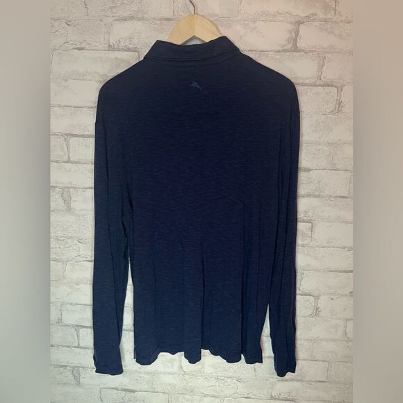 Tommy Bahama Men's Large Long Sleeve Blue Striped Polo Shirt Lyocell and Cotton - Picture 2 of 6